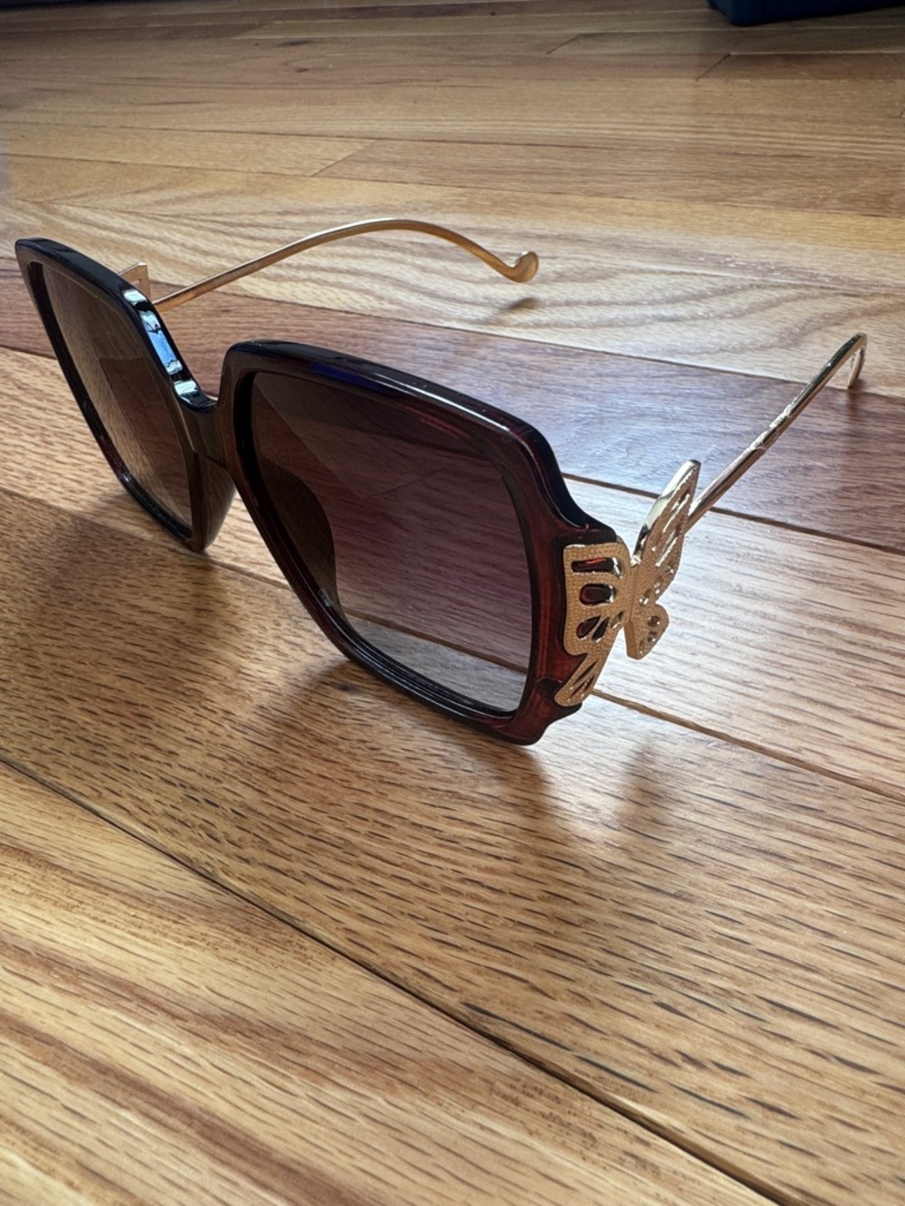Oversized Brown Square Butterfly Women's Sunglasses